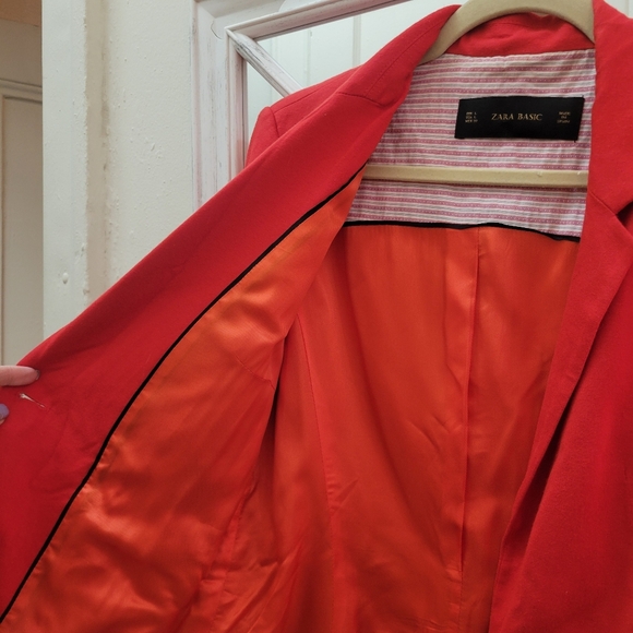 Zara Vibrant Red Women's Blazer L Professional Career Work - Picture 3 of 7